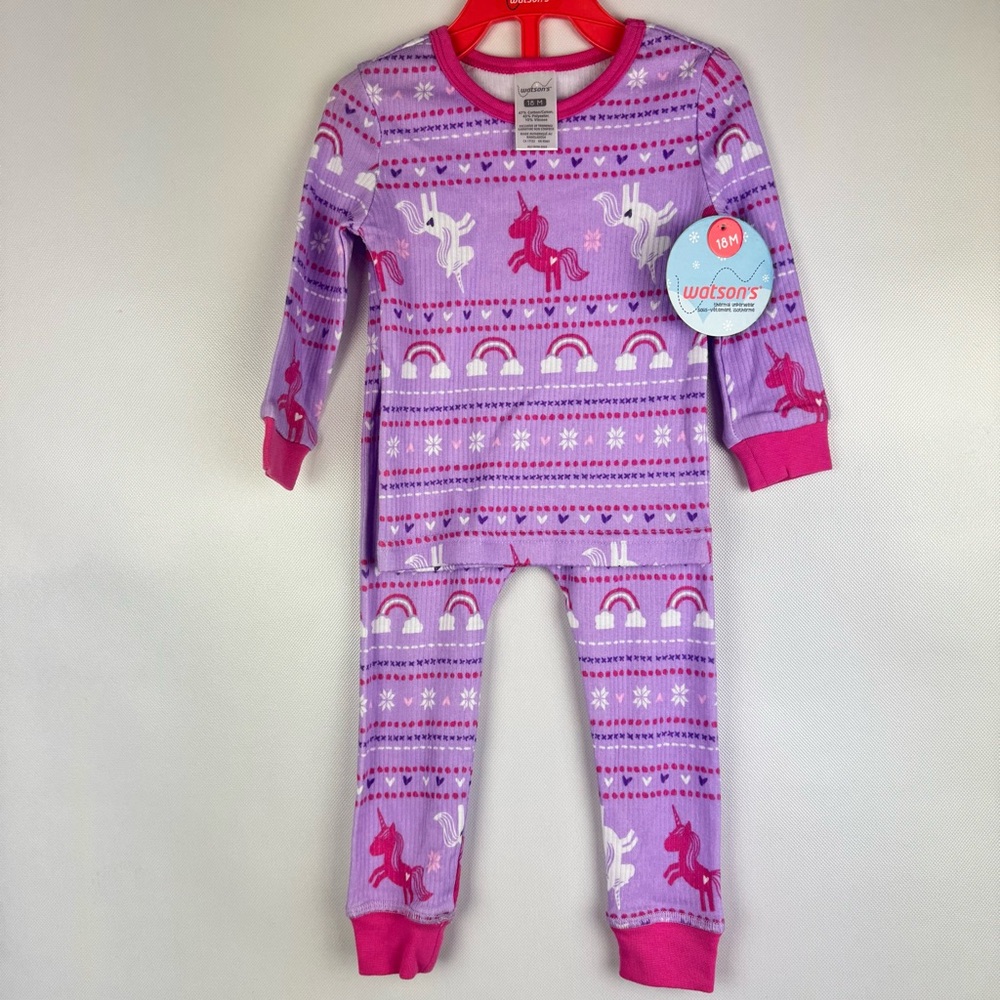 Kids Unicorn thermal underwear set - Purple and Pink by Watson 18 months NWT